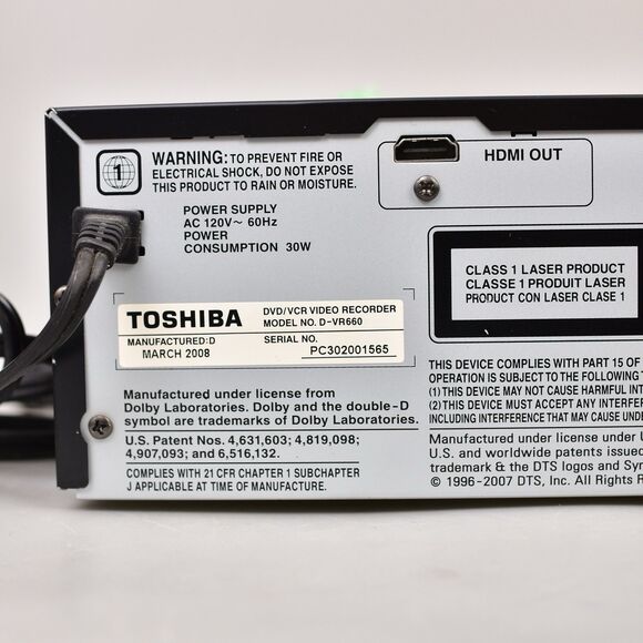 TESTED TOSHIBA D-VR660 HDMI DVD RECORDER/VCR COMBO VCR NOT WORKING - Picture 9 of 11
